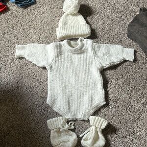 Blossom & pear baby sweater, hat & booties